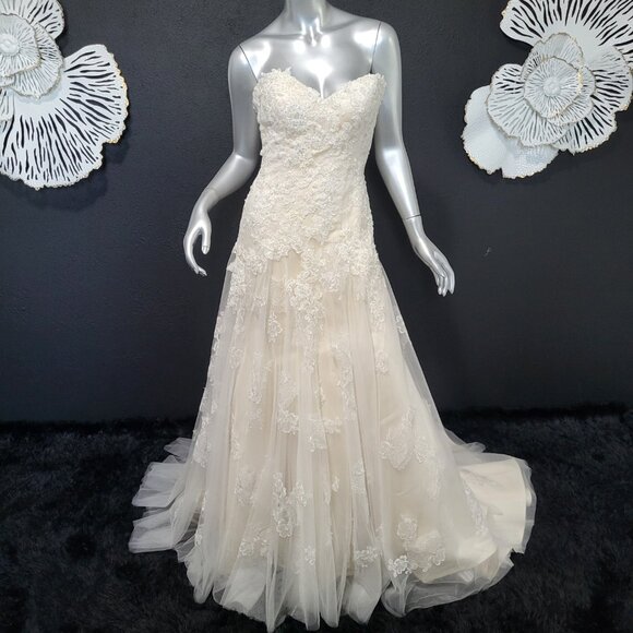 NWT~$1350~CASABLANCA~6/8~IVORY LACE EMBELLISHED STRAPLESS WEDDING DRESS GOWN - Picture 5 of 16